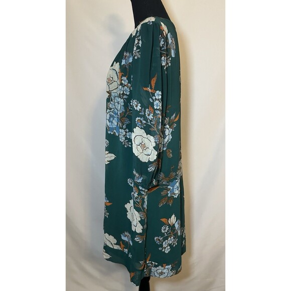 New York & Co‎ Eva Mendes Green Floral 3/4 Sheer Sleeve Dress Women's MEDIUM - Picture 2 of 12